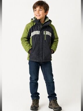 L.L. Bean Kids Hooded Jacket Green Black Full Zip Pockets — Size S 8